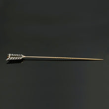 Load image into Gallery viewer, Antique French 18K Gold Rose Cut Diamonds Arrow Hat Stick Pin Brooch, Chalcedony Stone
