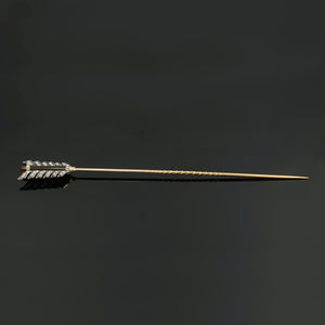 Antique French 18K Gold Rose Cut Diamonds Arrow Hat Stick Pin Brooch, Chalcedony Stone