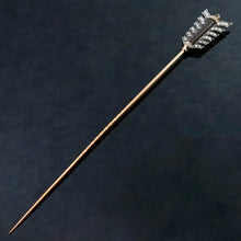 Load image into Gallery viewer, Antique French 18K Gold Rose Cut Diamonds Arrow Hat Stick Pin Brooch, Chalcedony Stone

