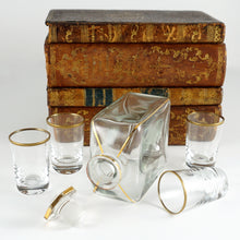 Load image into Gallery viewer, Antique French Trompe l’Oeil Books Liquor Caddy Tantalus Box, Decanter Shot Glasses Mini Bar

