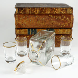 Antique French Trompe l’Oeil Books Liquor Caddy Tantalus Box, Decanter Shot Glasses Mini Bar