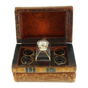 Antique French Trompe l’Oeil Books Liquor Caddy Tantalus Box, Decanter Shot Glasses Mini Bar