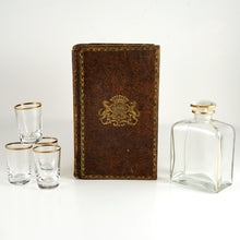 Load image into Gallery viewer, Antique French Trompe l’Oeil Books Liquor Caddy Tantalus Box, Decanter Shot Glasses Mini Bar
