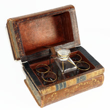 Load image into Gallery viewer, Antique French Trompe l’Oeil Books Liquor Caddy Tantalus Box, Decanter Shot Glasses Mini Bar
