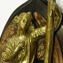 Load image into Gallery viewer, Antique French Bronze Holy Water Font, Angel &amp; Cross Wall Stoup
