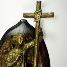 Load image into Gallery viewer, Antique French Bronze Holy Water Font, Angel &amp; Cross Wall Stoup
