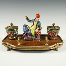 Load image into Gallery viewer, Antique French Chinoiserie Lacquer Wood &amp; Porcelain Figurine Gilt Bronze Inkwell
