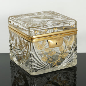 Antique French Cut Crystal Glass Box, Casket, Gilt Bronze Mounts