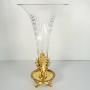 Antique French Gilt Bronze Cut Crystal 18" Large Epergne Trumpet Vase Napoleon III