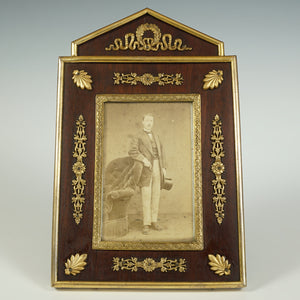 Antique French Napoleon III Gilt Bronze Table Top Picture Photo Frame Empire Style Ormolu Mahogany Wood