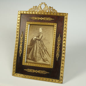Antique French Napoleon III Gilt Bronze Photo Frame Empire Style Ormolu Mahogany Wood Table Top Picture Frame