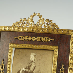 Antique French Napoleon III Gilt Bronze Photo Frame Empire Style Ormolu Mahogany Wood Table Top Picture Frame