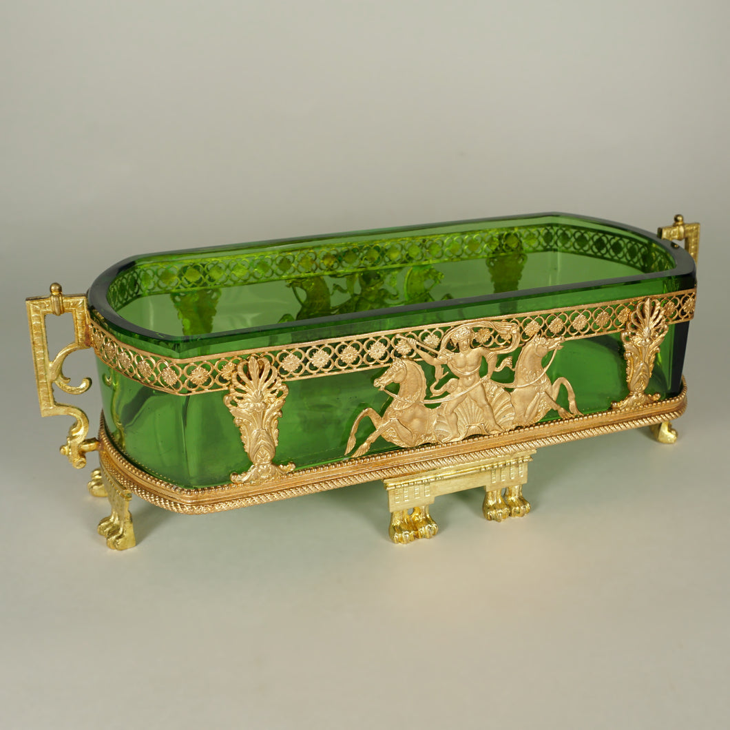 Antique French Empire Gilt Bronze Ormolu Glass Jardiniere Table Centerpiece