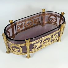 Load image into Gallery viewer, Antique French Empire Style Gilt Bronze Ormolu Purple Glass Table Centerpiece Bowl Jardiniere
