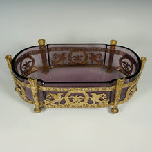 Load image into Gallery viewer, Antique French Empire Style Gilt Bronze Ormolu Purple Glass Table Centerpiece Bowl Jardiniere

