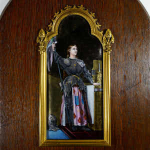 Antique French Limoges Enamel Portrait Plaque Joan of Arc, Religious Miniature Scene