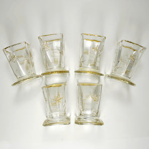 Antique French Glass Liquor Service, Aesthetic Style Gilded & Engraved Insects, Decanter & Cups Set