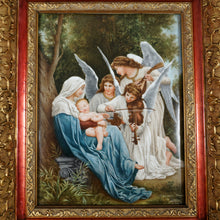 Load image into Gallery viewer, Antique French Hand Painted Porcelain Plaque Madonna &amp; Baby Jesus Miniature Portrait Religious Genre Painting, Mother &amp; Child, Angels Music

