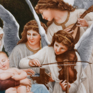 Antique French Hand Painted Porcelain Plaque Madonna & Baby Jesus Miniature Portrait Religious Genre Painting, Mother & Child, Angels Music