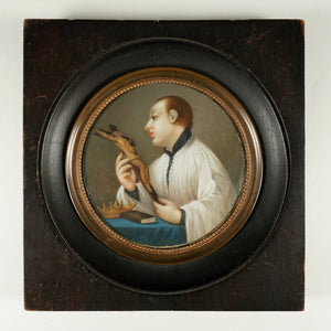 Antique Hand Painted Miniature Portrait Painting of St. Casimir, Religious Scene
