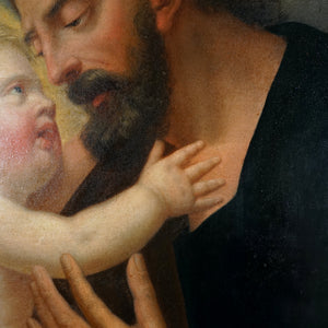 Antique 18thc French or Italian School Religious Oil Painting, Saint Joseph & Baby Jesus