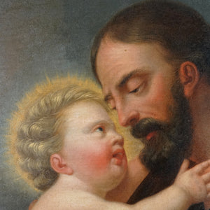 Antique 18thc French or Italian School Religious Oil Painting, Saint Joseph & Baby Jesus