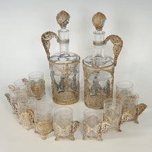 Load image into Gallery viewer, Antique French Crystal Saint Louis Liquor Set, Decanters, Shot Glasses, Filigree Mounts
