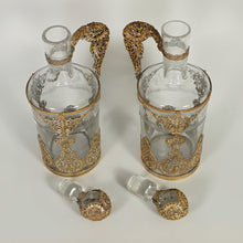 Load image into Gallery viewer, Antique French Crystal Saint Louis Liquor Set, Decanters, Shot Glasses, Filigree Mounts
