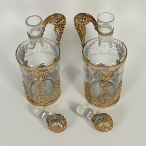 Antique French Crystal Saint Louis Liquor Set, Decanters, Shot Glasses, Filigree Mounts