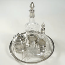 Load image into Gallery viewer, Antique French Sterling Silver &amp; Glass Liquor Service, Absinthe, Empire Swans Motifs | Decanter Set, Tray &amp; Tumbler Cup
