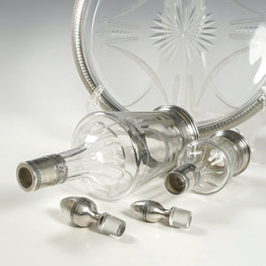 Antique French Sterling Silver & Glass Liquor Service, Absinthe, Empire Swans Motifs | Decanter Set, Tray & Tumbler Cup