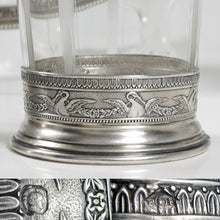 Load image into Gallery viewer, Antique French Sterling Silver &amp; Glass Liquor Service, Absinthe, Empire Swans Motifs | Decanter Set, Tray &amp; Tumbler Cup
