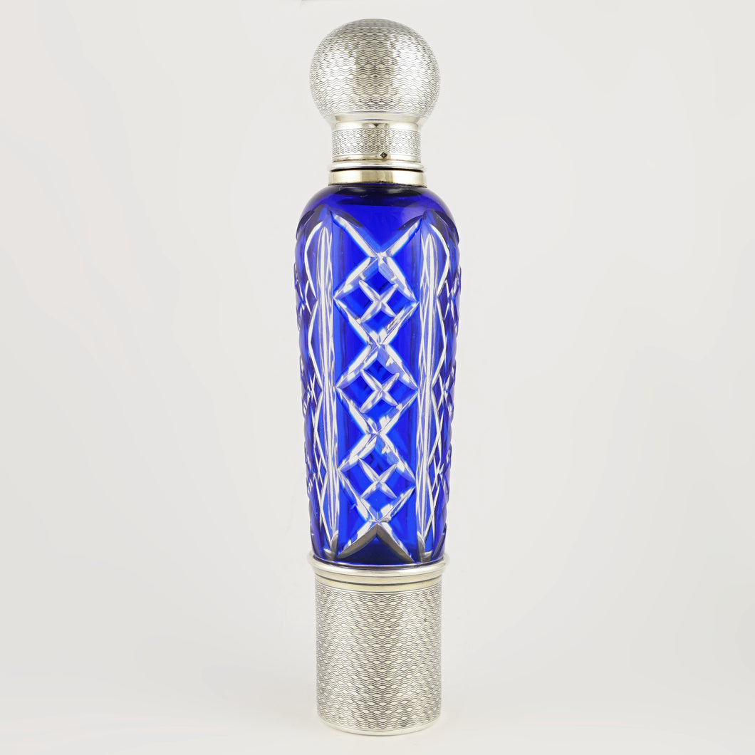 French Sterling Silver Cobalt Blue Glass Flask