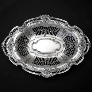 Antique French Sterling Silver Centerpiece Bowl Pierced Lattice, Florals, Footed
