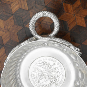 Antique French Sterling Silver Wine Taster Tastevin Sommelier Cup, 1765 Coin, Snake Handle