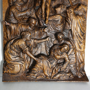Antique Hand Carved Wood Relief Panel Descent of Christ from the Cross Altar Piece Wall Plaque