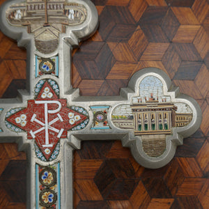 Antique Italian Micro Mosaic Crucifix Grand Tour Architectural Churches Rome Souvenir