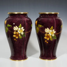 Load image into Gallery viewer, Pair Large Antique French Sevres Optat Milet Ceramic Vases Art Nouveau Flowers Purple Ground
