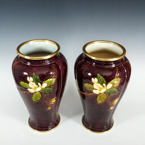 Pair Large Antique French Sevres Optat Milet Ceramic Vases Art Nouveau Flowers Purple Ground