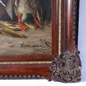Antique Still Life Painting, German Artist Signed & Dated, Fruits of the Hunt, Hare & Duck Wild Game