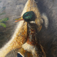 Load image into Gallery viewer, Antique Still Life Painting, German Artist Signed &amp; Dated, Fruits of the Hunt, Hare &amp; Duck Wild Game
