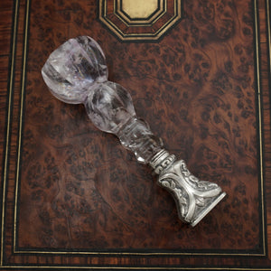Antique Victorian Rock Crystal Wax Seal, Silver Matrix, Quartz Stone Handle Desk Stamp