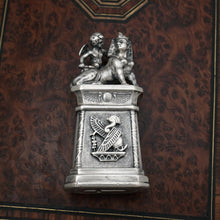 Load image into Gallery viewer, Antique .900 Silver Wax Seal Desk Stamp, Cherub &amp; Sphinx Egyptian Revival, Cross Matrix
