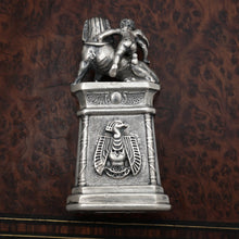 Load image into Gallery viewer, Antique .900 Silver Wax Seal Desk Stamp, Cherub &amp; Sphinx Egyptian Revival, Cross Matrix
