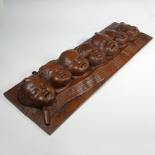 Load image into Gallery viewer, Antique Hand Carved Wood Bas-relief Wall Plaque Seven Singing Putti Choir Musical Notes Signed Carving
