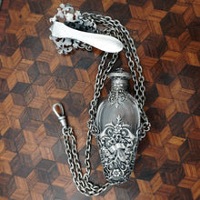 Load image into Gallery viewer, Antique Victorian Perfume Bottle Vinaigrette Chatelaine, Figural Reticulated Silver
