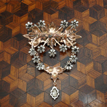 Load image into Gallery viewer, Antique Diamond Dangle Brooch, Silver &amp; Rose Gold Floral Form
