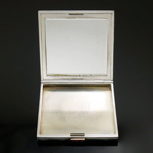 Art Deco French 18K Gold & Silver Rubies Jeweled Compact Mirror, Winter Wonderland Scene