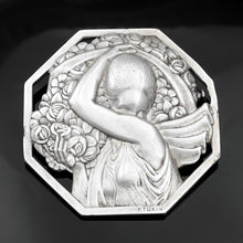 Load image into Gallery viewer, French Art Deco Silvered Bronze Brooch Pierre Turin &#39;La Porteuse Des Fleurs&#39;
