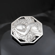 Load image into Gallery viewer, French Art Deco Silvered Bronze Brooch Pierre Turin &#39;La Porteuse Des Fleurs&#39;
